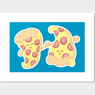 Cute Cartoon Pizza Slice Kawaii Characters Pepperoni Posters and Art